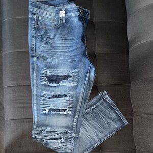 Stylish Men's Distressed Skinny Jeans in Blue